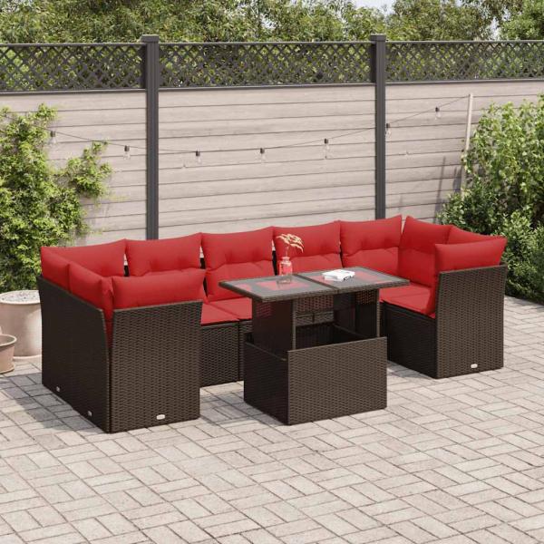 ARDEBO.de - 8-tlg. Garten-Sofagarnitur mit Kissen Braun Poly Rattan Akazie