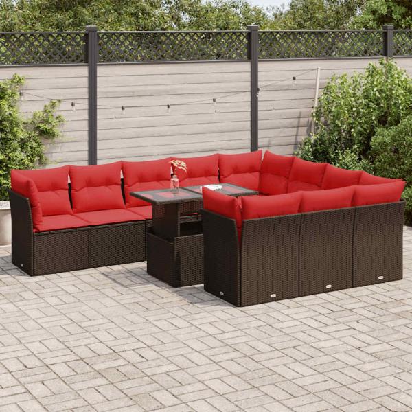 ARDEBO.de - 11-tlg. Garten-Sofagarnitur mit Kissen Braun Poly Rattan Akazie