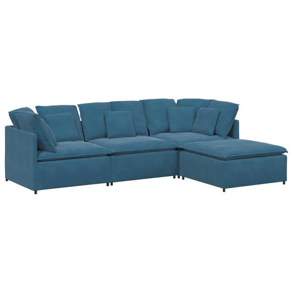 Modulares Sofa mit Fußhocker Kissen Samt Blau