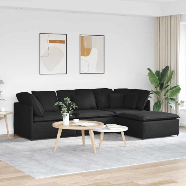 ARDEBO.de - Modulares Sofa mit Fußhocker Kissen Stoff Schwarz