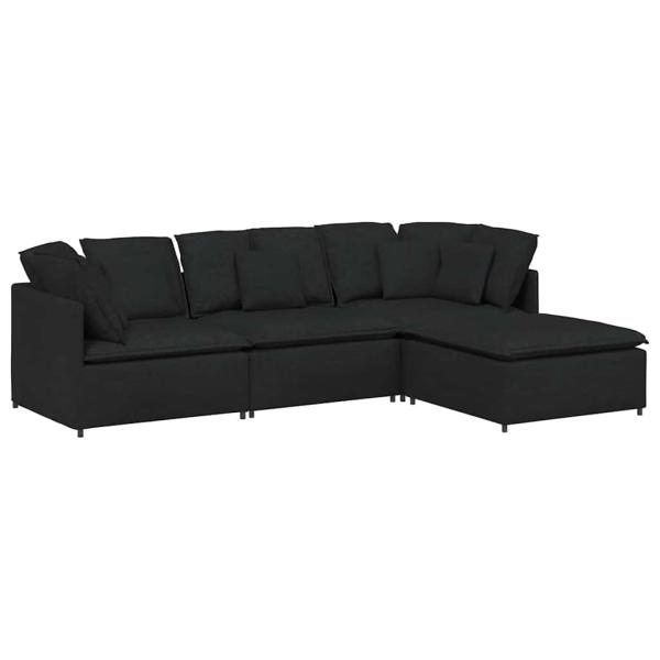 Modulares Sofa mit Fußhocker Kissen Stoff Schwarz