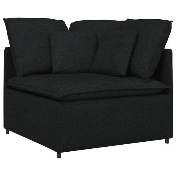 Modulares Sofa mit Fußhocker Kissen Stoff Schwarz