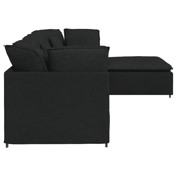 Modulares Sofa mit Fußhocker Kissen Stoff Schwarz