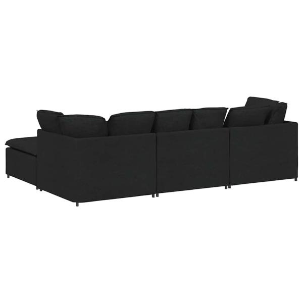 Modulares Sofa mit Fußhocker Kissen Stoff Schwarz