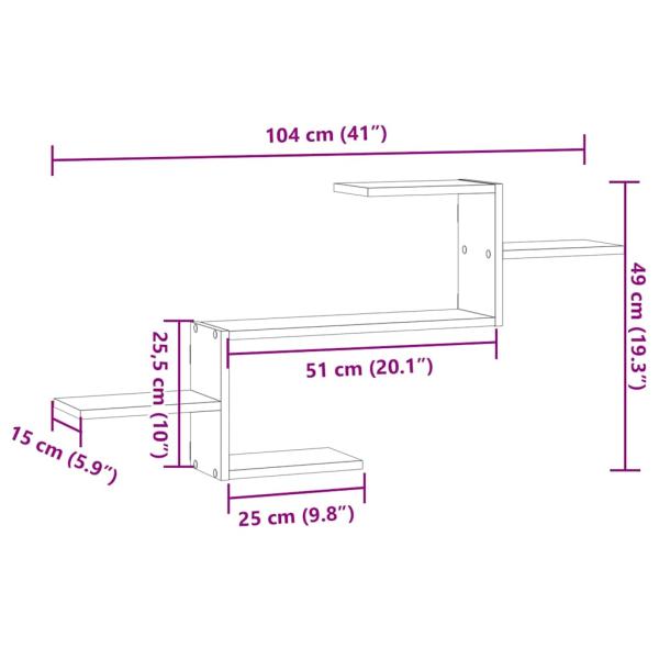 Wandregal Schwarz Eichen-Optik 104x15x49 cm Holzwerkstoff