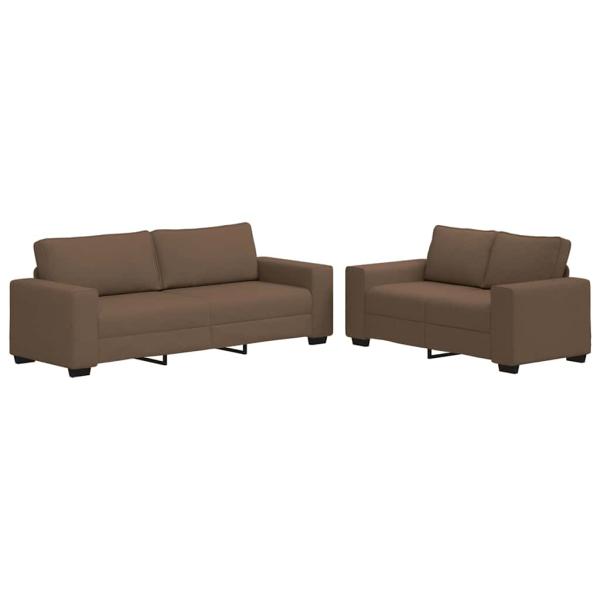 2-tlg. Sofagarnitur mit Kissen Braun Stoff