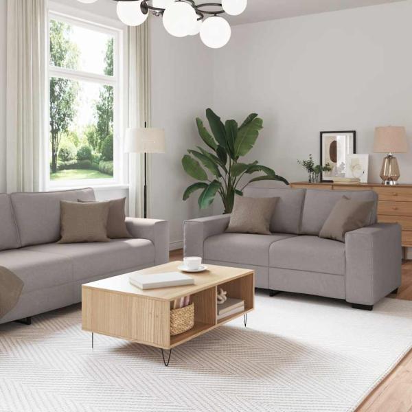 ARDEBO.de - 2-tlg. Sofagarnitur mit Kissen Taupe Stoff