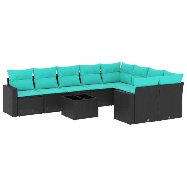 10-tlg. Garten-Sofagarnitur mit Kissen Schwarz Poly Rattan