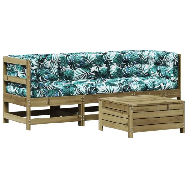 4-tlg. Garten-Lounge-Set mit Kissen Kiefernholz Imprägniert