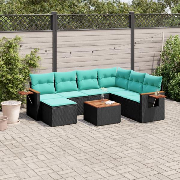 ARDEBO.de - 8-tlg. Garten-Sofagarnitur mit Kissen Schwarz Poly Rattan
