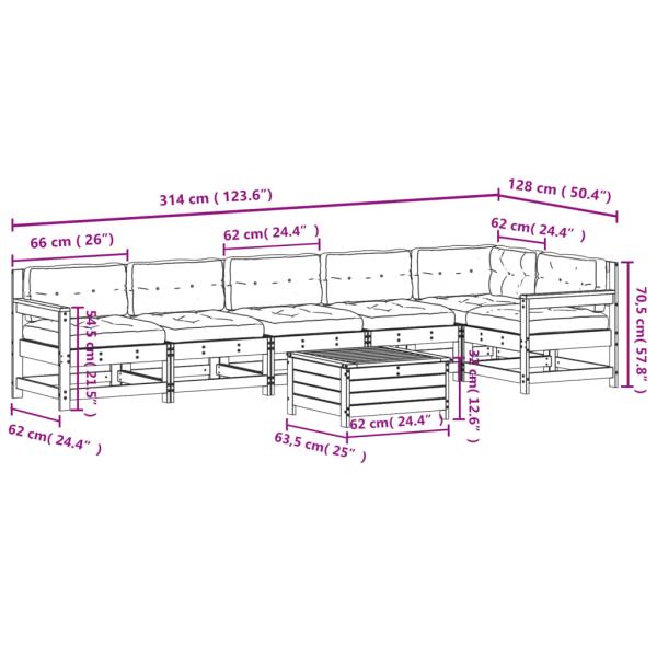 7-tlg. Garten-Lounge-Set mit Kissen Imprägniertes Kiefernholz