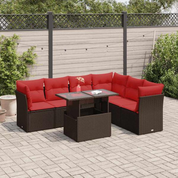 ARDEBO.de - 7-tlg. Garten-Sofagarnitur mit Kissen Grau Poly Rattan Akazie