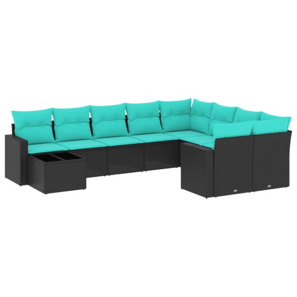 10-tlg. Garten-Sofagarnitur mit Kissen Schwarz Poly Rattan