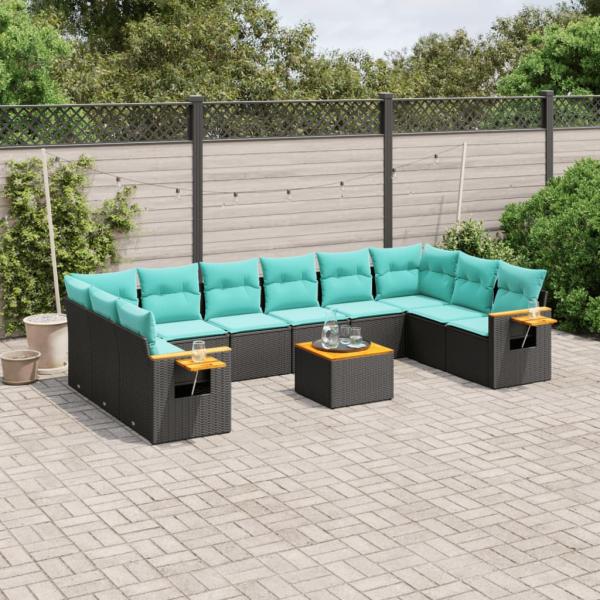 ARDEBO.de - 11-tlg. Garten-Sofagarnitur mit Kissen Schwarz Poly Rattan