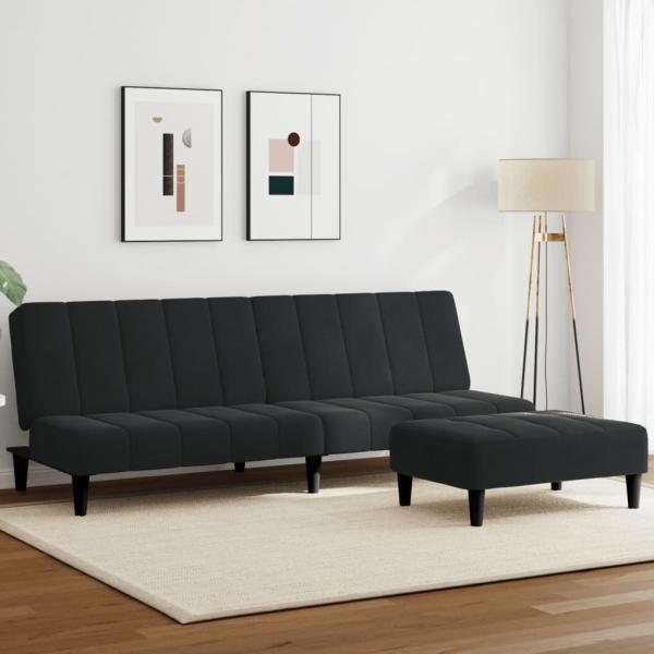ARDEBO.de - Schlafsofa 2-Sitzer mit Fußhocker Schwarz Samt