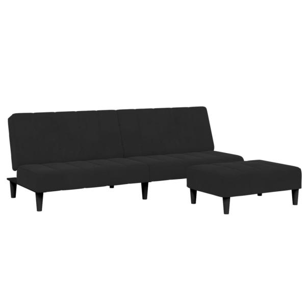 Schlafsofa 2-Sitzer mit Fußhocker Schwarz Samt