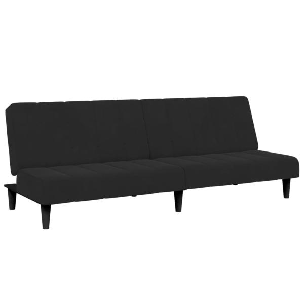 Schlafsofa 2-Sitzer mit Fußhocker Schwarz Samt