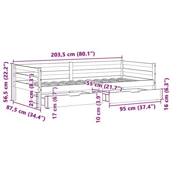 Tagesbett mit Schubladen 80x200 cm Massivholz Kiefer