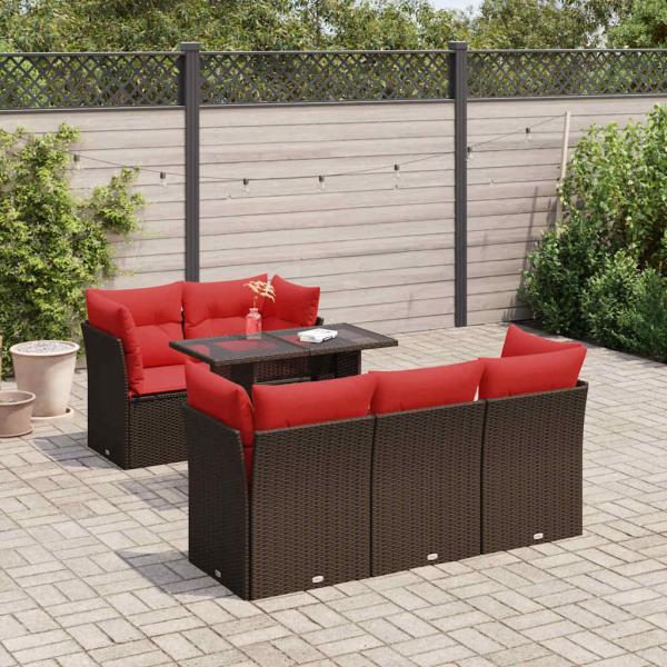 ARDEBO.de - 6-tlg. Garten-Sofagarnitur mit Kissen Braun Poly Rattan Akazie
