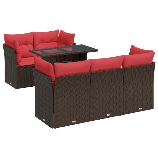 6-tlg. Garten-Sofagarnitur mit Kissen Braun Poly Rattan Akazie