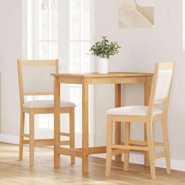 Barhocker mit Kissen 2 Stk. Natur Massivholz Gummibaum
