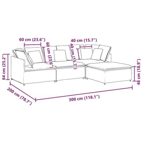 Modulares Sofa mit Fußhocker Kissen Cordstoff Hellgrün Grau