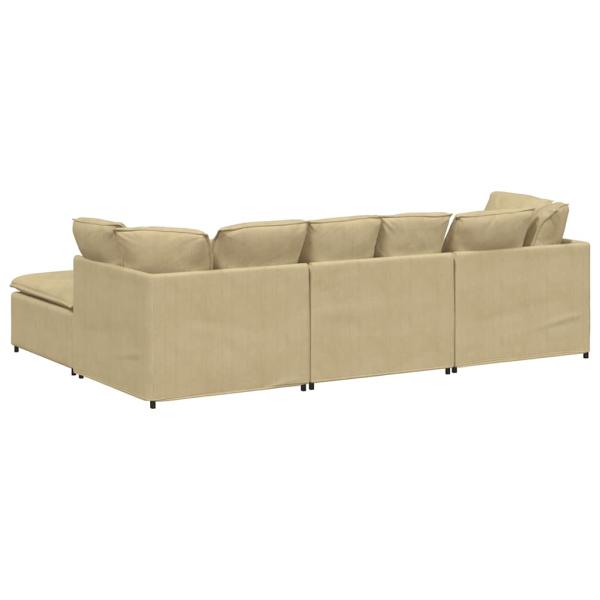 Modulares Sofa mit Fußhocker Kissen Cordstoff Hellgrün Grau
