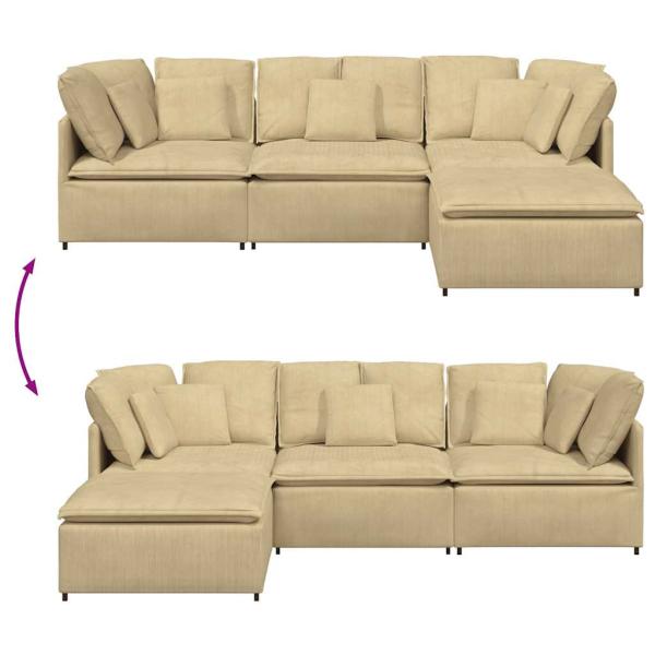 Modulares Sofa mit Fußhocker Kissen Cordstoff Hellgrün Grau
