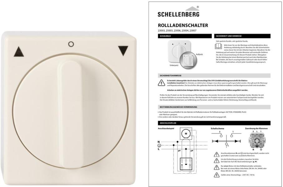 Schellenberg Rollladenschalter Aufputz, Knebelschalter mit Tast- und Rastfunktion, weiß (23003)