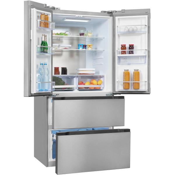 Exquisit FD490-160-WS-200E Stand Kühl-Gefrierkombination, 84 cm breit, 506 L, NoFrost, Wasserspender, Urlaubsfunktion, inoxlook