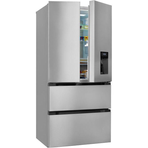 Exquisit FD490-160-WS-200E Stand Kühl-Gefrierkombination, 84 cm breit, 506 L, NoFrost, Wasserspender, Urlaubsfunktion, inoxlook