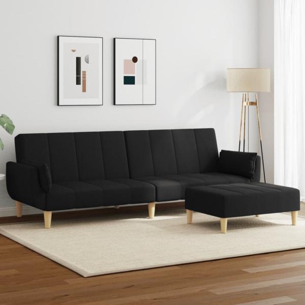 ARDEBO.de - Schlafsofa 2-Sitzer mit Fußhocker Schwarz Stoff