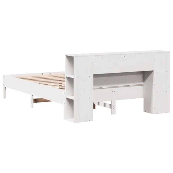 Massivholzbett mit Regal ohne Matratze Weiß 120x200 cm Kiefer