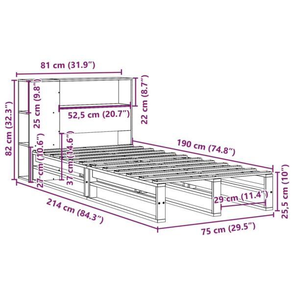 Massivholzbett mit Regal ohne Matratze Weiß 75x190 cm
