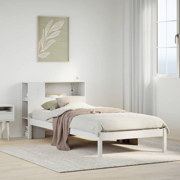 ARDEBO.de - Massivholzbett mit Regal ohne Matratze Weiß 75x190 cm Kiefer