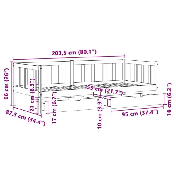 Tagesbett mit Schubladen Weiß 80x200 cm Kiefernholz