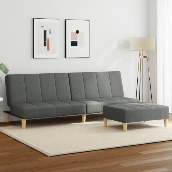 ARDEBO.de - Schlafsofa 2-Sitzer mit Fußhocker Dunkelgrau Stoff