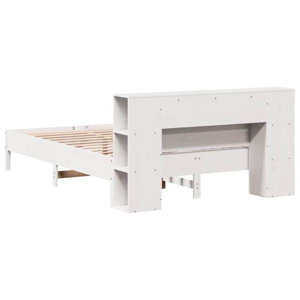 Massivholzbett mit Regal ohne Matratze Weiß 120x190 cm Kiefer