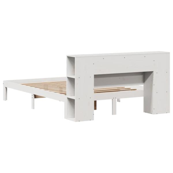 Massivholzbett mit Regal ohne Matratze Weiß 120x190 cm Kiefer