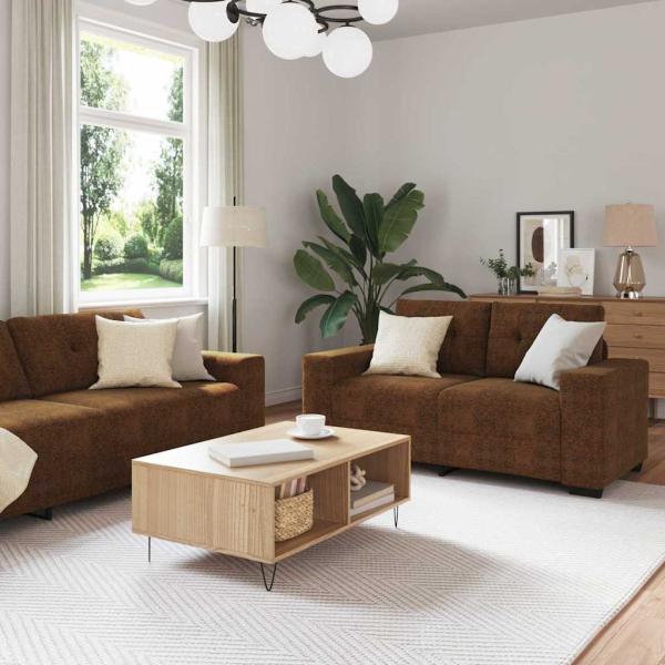ARDEBO.de - Set aus 2 Braun Stoff, Holz Groß Sleek Sofa Rechteckig