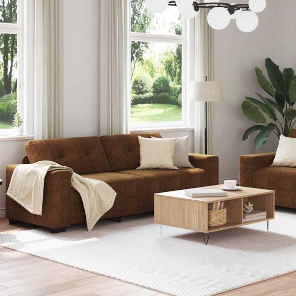 Set aus 2 Braun Stoff, Holz Groß Sleek Sofa Rechteckig