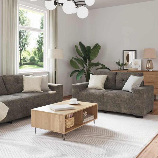 ARDEBO.de - Set aus 2 Dunkelgrau Polyesterstoff Groß Langlebig Sofa Set