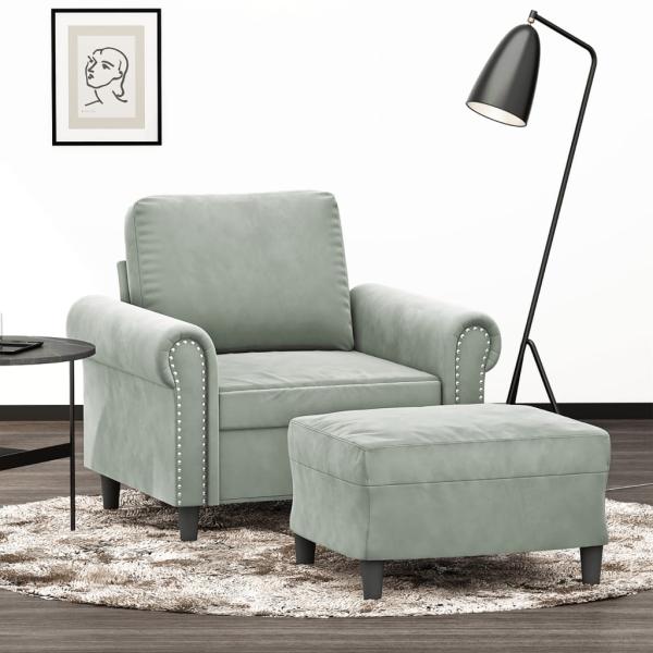 ARDEBO.de - Sessel mit Hocker Hellgrau 60 cm Samt