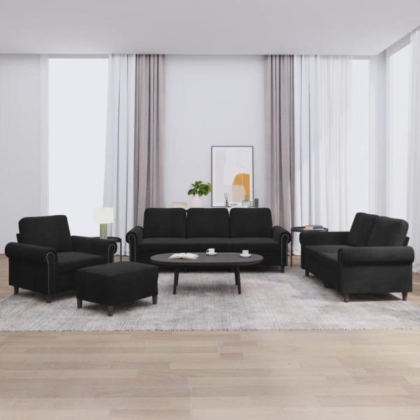 ARDEBO.de - 4-tlg. Sofagarnitur mit Kissen Schwarz Samt