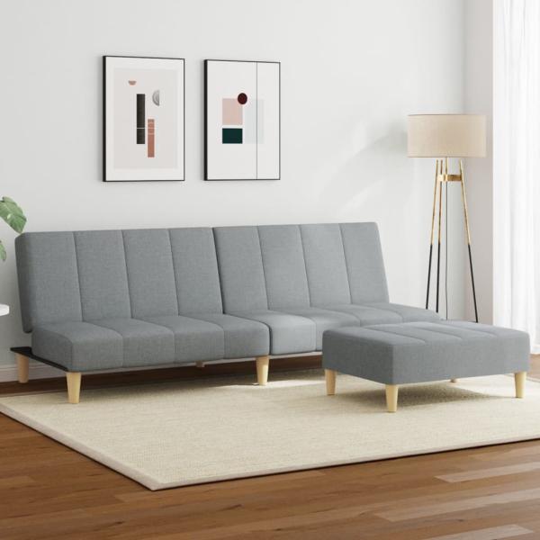 ARDEBO.de - Schlafsofa 2-Sitzer mit Fußhocker Hellgrau Stoff