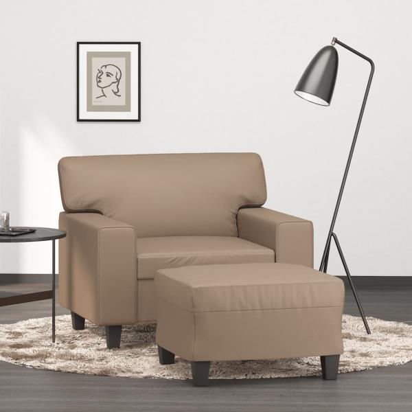 ARDEBO.de - Sessel mit Hocker Cappuccino-Braun 60 cm Kunstleder