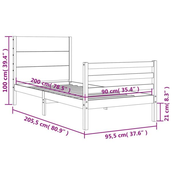Massivholzbett mit Kopfteil 90x200 cm