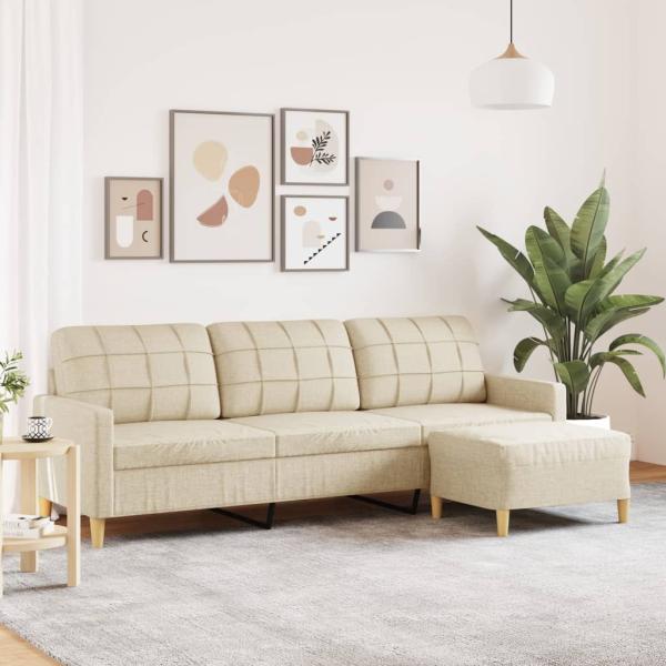 ARDEBO.de - 3-Sitzer-Sofa mit Hocker Creme 210 cm Stoff