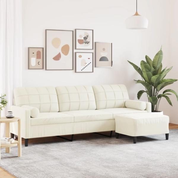 ARDEBO.de - 3-Sitzer-Sofa mit Hocker Creme 210 cm Samt