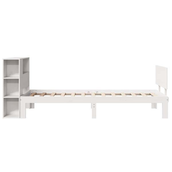 Massivholzbett mit Regal ohne Matratze Weiß 75x190 cm Kiefer